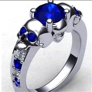 Blue Sapphire Ring Cubic Skull Ring Party Jewelry